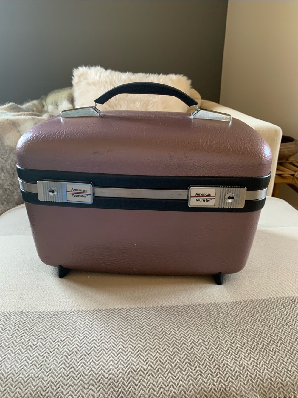 American Tourister Purple Pearl Hard Train Case with Black Trim